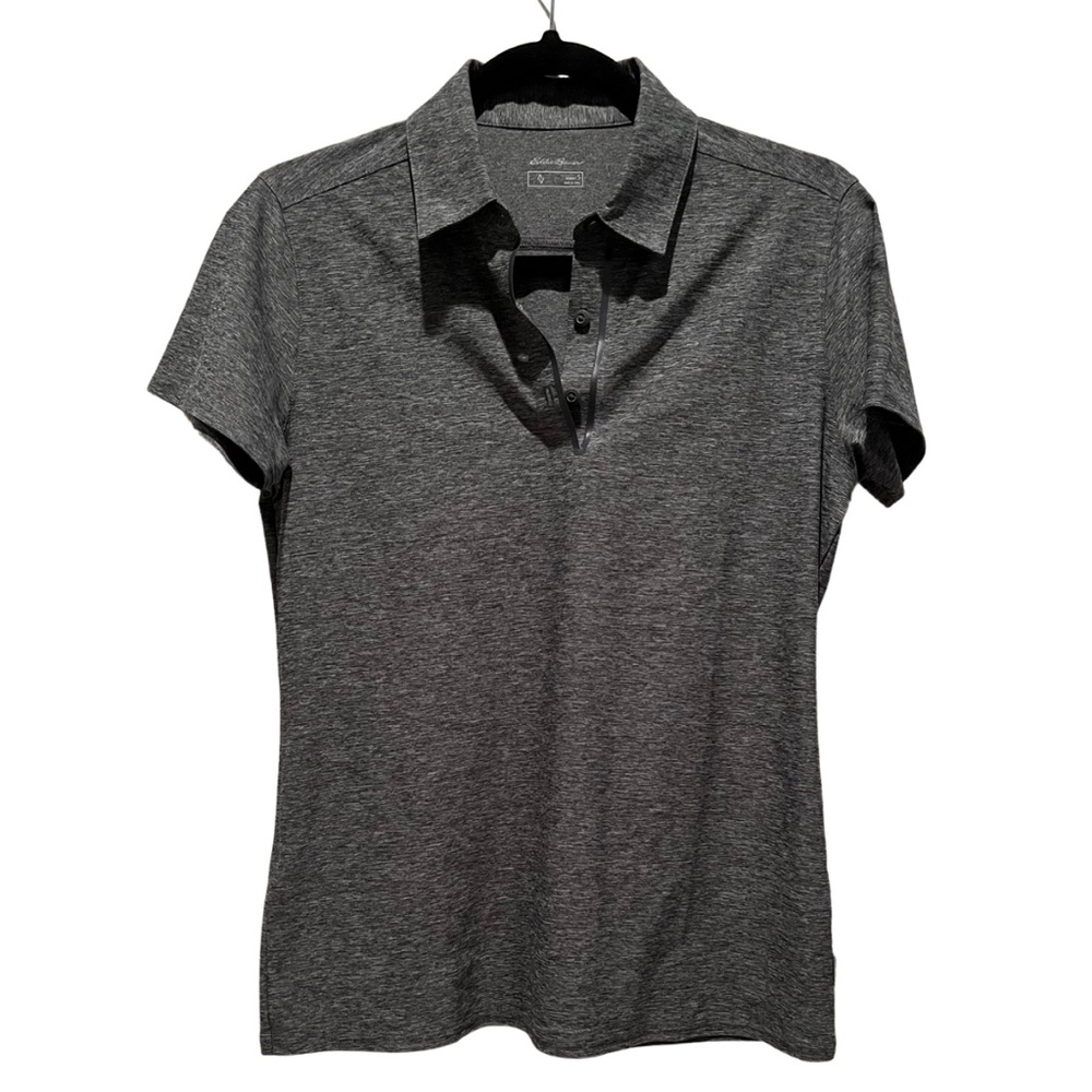 Eddie Bauer Gray Fitted Buttoned Polo Top